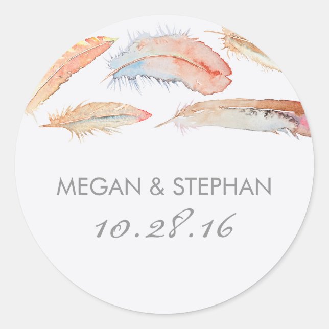 Sticker Rond Mariage de plumes d'aquarelle (Devant)