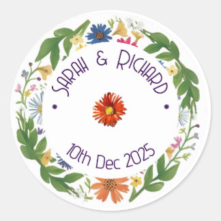Sticker Rond Mariage de printemps aux fleurs sauvages rustiques