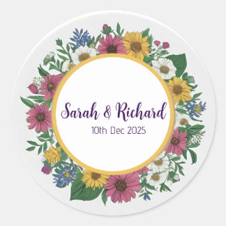 Sticker Rond Mariage de printemps aux fleurs sauvages rustiques