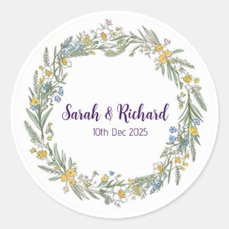 Sticker Rond Mariage de printemps Fleur sauvage rustique, Jardi