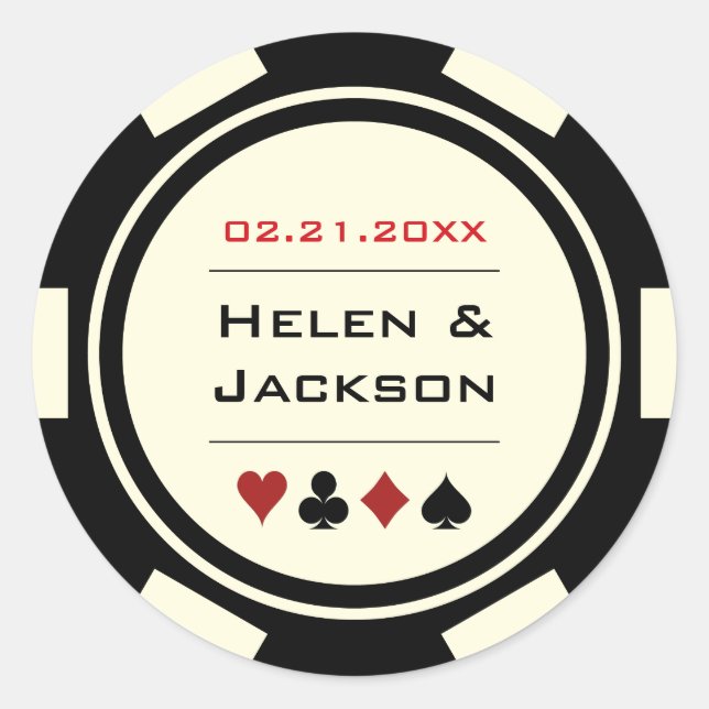 Sticker Rond Mariage de puces de poker noir et blanc (Devant)