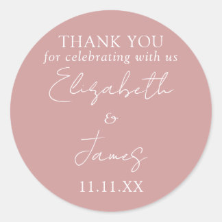 Sticker Rond Mariage de Rose rose épais Dusty Merci