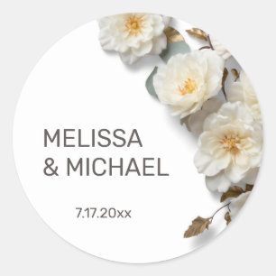 Sticker Rond Mariage de roses 3D blanc ivoire
