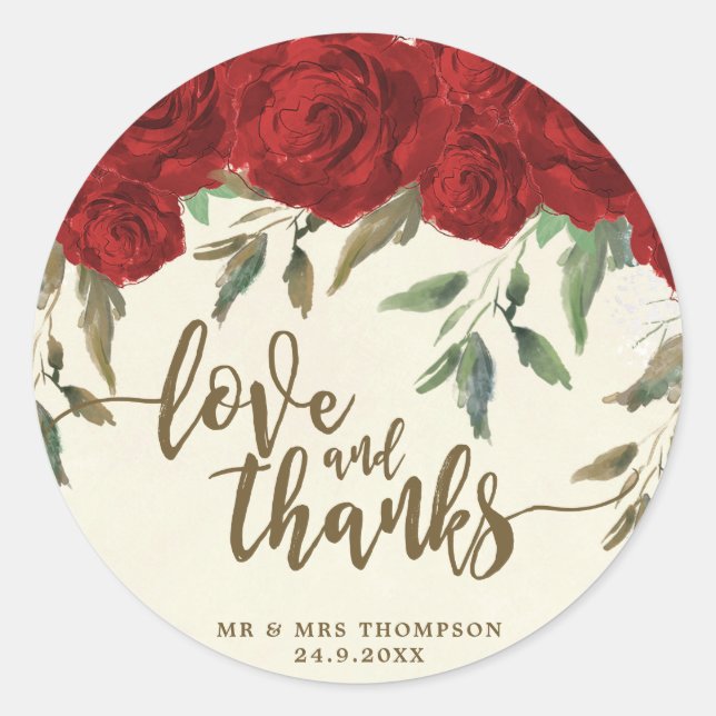 Sticker Rond mariage de roses rouges merci vous préférez autoco (Devant)