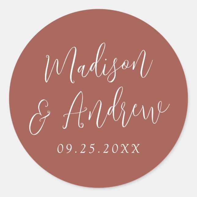 Sticker Rond Mariage de rouille personnalisé de script simple (Devant)