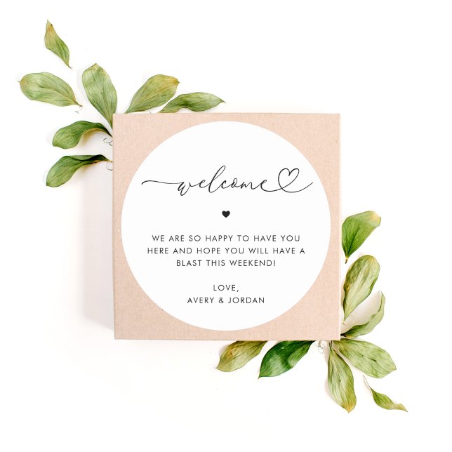 Sticker Rond Mariage De Script Coeur Bienvenue Hôtel Boîte De S (Créateur téléchargé)