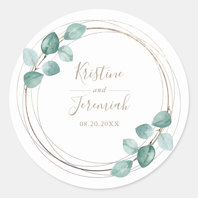 Sticker Rond Mariage de script de café Eucalyptus moderne (Devant)