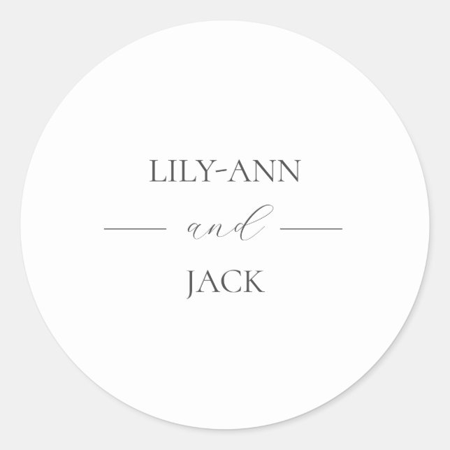 Sticker Rond Mariage de script de monogramme blanc simple (Devant)