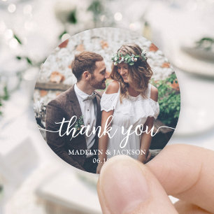 Sticker Rond Mariage de script et de Merci photo stylé simple