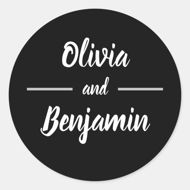 Sticker Rond Mariage de script manuscrit noir simple (Devant)