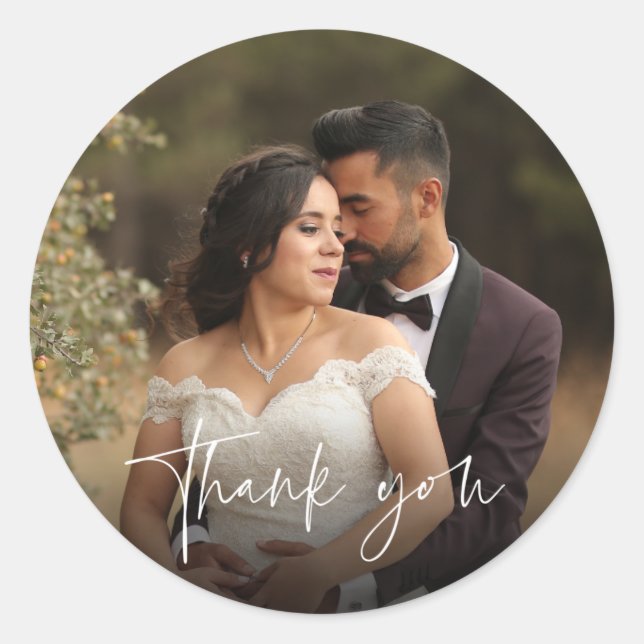 Sticker Rond Mariage de script moderne photo Merci Favoriser (Devant)