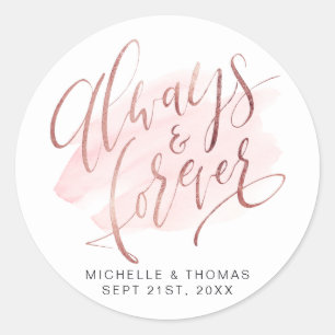 Sticker Rond Mariage De Script rose Gold Blush Toujours Et Fore