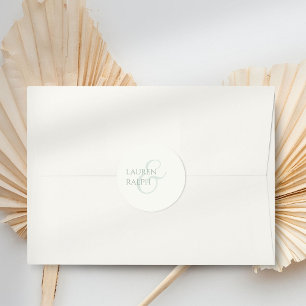 Sticker Rond Mariage de script Sage Green et ivoire