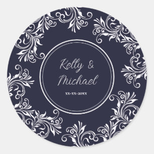 Sticker Rond Mariage de style élégant marine et blanc