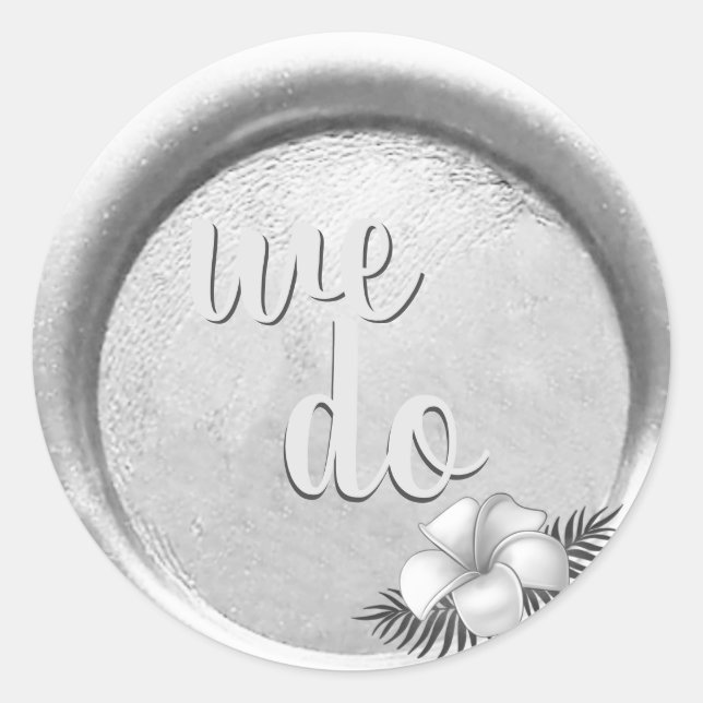 Sticker Rond *~ Mariage de timbre à cire d'argent fleuri (Devant)