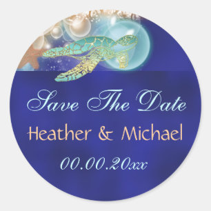 Sticker Rond Mariage de tortue Starfish enregistrer la date