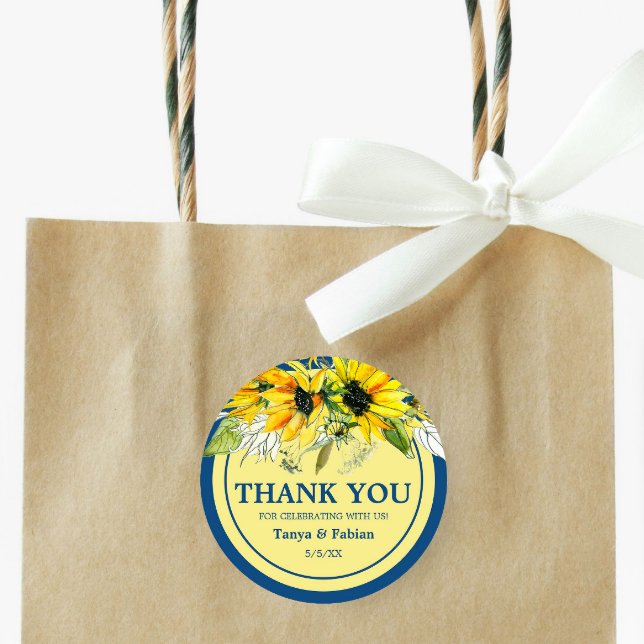 Sticker Rond Mariage de tournesol bleu (Créateur téléchargé)