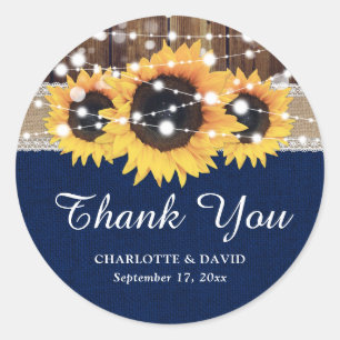 Sticker Rond Mariage de tournesol en bois bleu marine