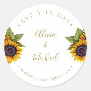 Sticker Rond Mariage de tournesol moderne rustique sauver date