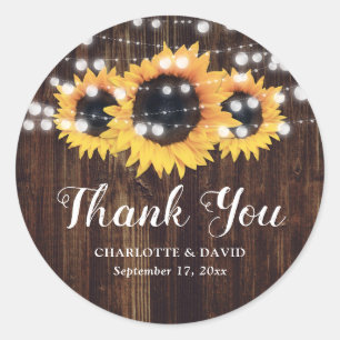 Sticker Rond Mariage de tournesol rustique en bois Favoriser