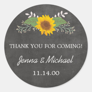 Sticker Rond Mariage de tournesol rustique merci pour l'autocol