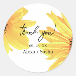 Sticker Rond Mariage de tournesols aquarelle
