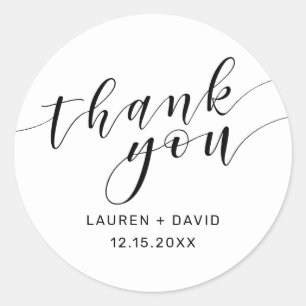 Sticker Rond Mariage de typographie noir blanc élégant