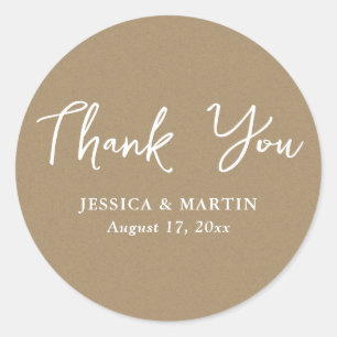 Sticker Rond Mariage de typographie papier Kraft Merci