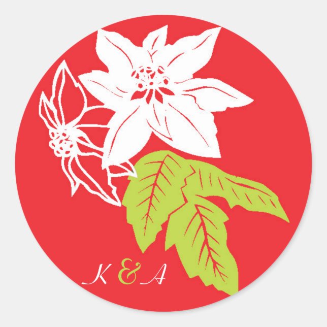 Sticker Rond Mariage de vacances Red & Green Poinsettias (Devant)