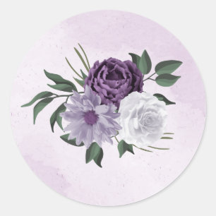 Sticker Rond mariage de verdure fleurie violette et blanche