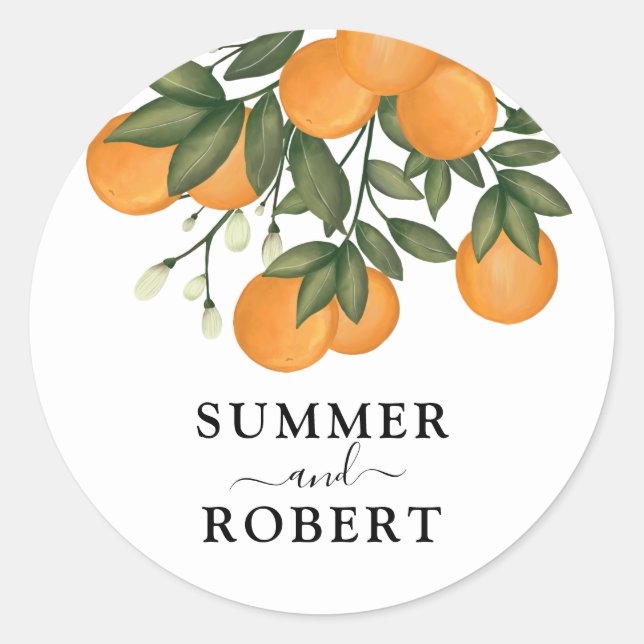 Sticker Rond Mariage de verger orangé d'agrumes botaniques (Devant)