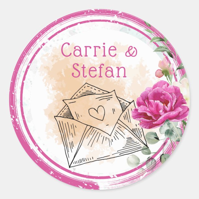 Sticker Rond Mariage d'éclaboussure couleur rose chaud (Devant)