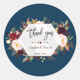 Sticker Rond Mariage d'écriture de la marine géométrique de Bou