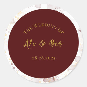 Sticker Rond Mariage d'encre d'alcool Bourgogne et or
