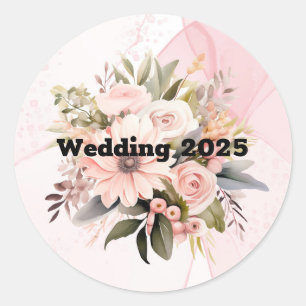 Sticker Rond Mariage d'encre d'alcool rose classique