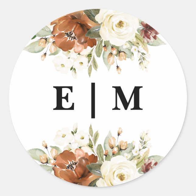 Sticker Rond Mariage d'enveloppe florale automne (Devant)