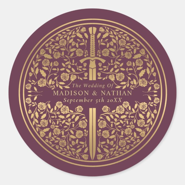 Sticker Rond Mariage d'épée médiévale Mauve (Devant)
