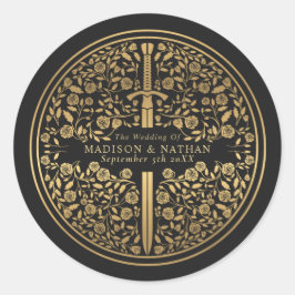 Sticker Rond Mariage d'épée médiévale noire
