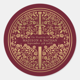 Sticker Rond Mariage d'épée médiévale rouge