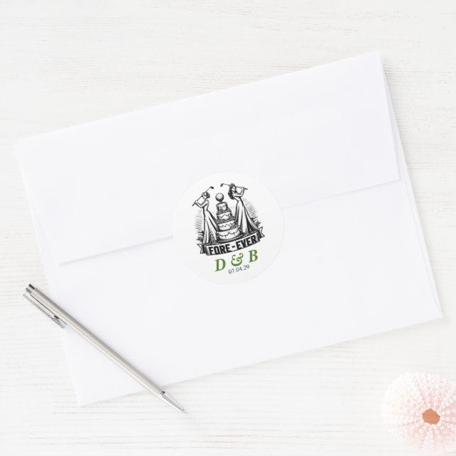 Sticker Rond Mariage des Brides de golf (Enveloppe)