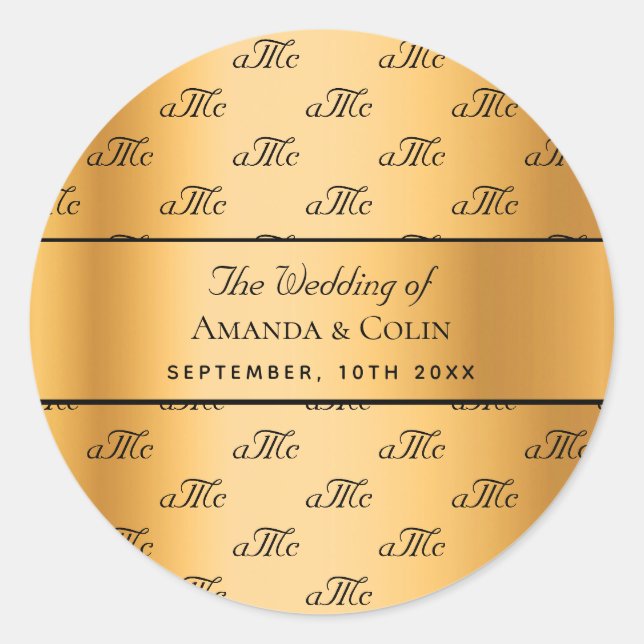 Sticker Rond Mariage des initiales du couple monogramme or (Devant)