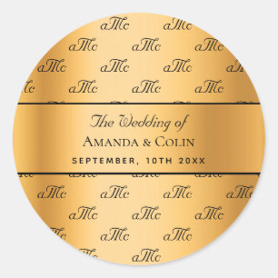 Sticker Rond Mariage des initiales du couple monogramme or