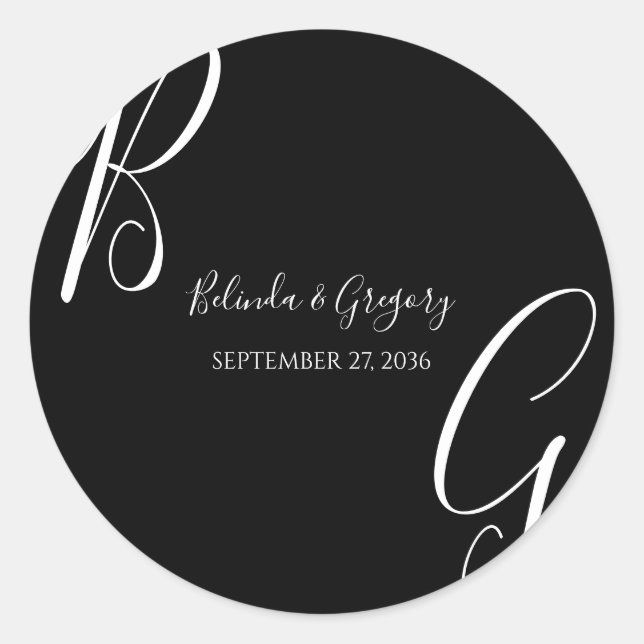 Sticker Rond Mariage des initiales du monogramme noir et blanc (Devant)
