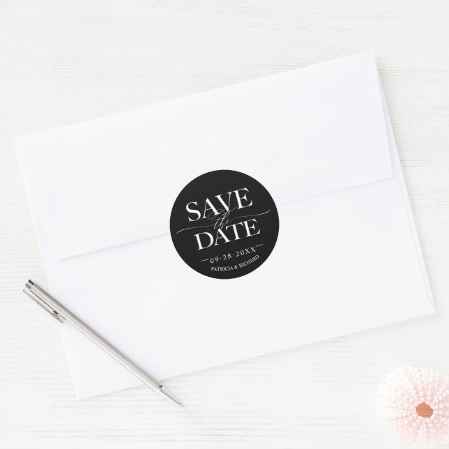 Sticker Rond Mariage Design Moderne Enregistrer La Date (Enveloppe)