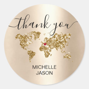 Sticker Rond Mariage Destination Passport World Map Merci