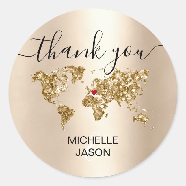 Sticker Rond Mariage Destination Passport World Map Merci (Devant)