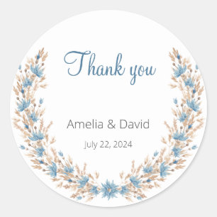 Sticker Rond Mariage d'été Blue Fleur sauvage Grass Wreath