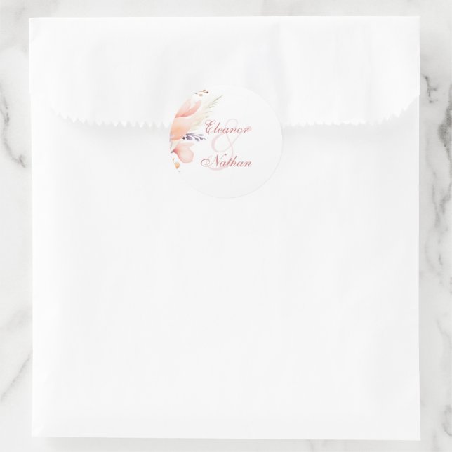 Sticker Rond Mariage d'été Blush Floral Spring (Sac)