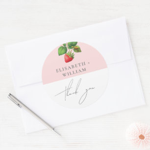 Sticker Rond Mariage d'été fraise Merci personnalisé