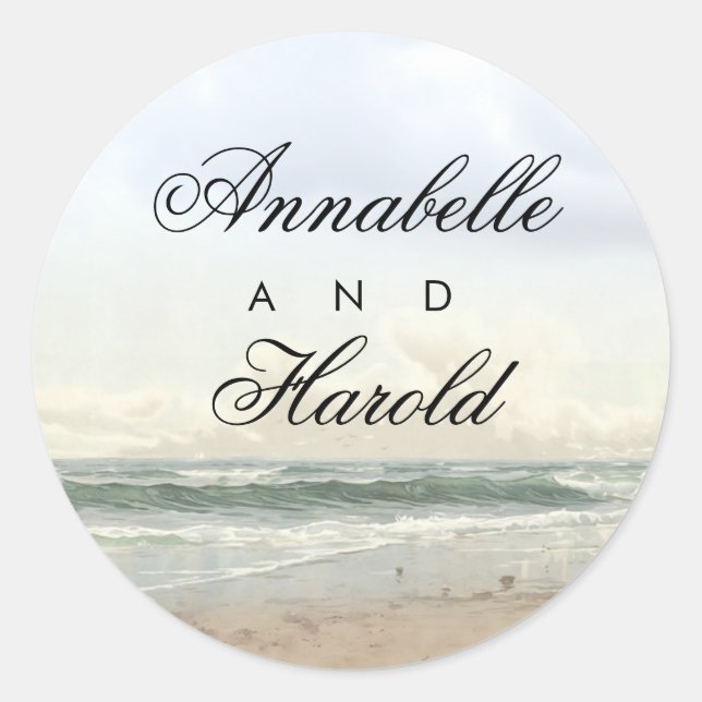 Sticker Rond Mariage d'été romantique de plage (Devant)